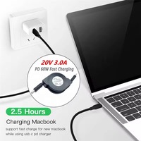 Câble USB-C vers USB-C télescopique en PVC de 1 m avec logo personnalisé, chargeur rapide rétractable 60 W pour voiture, téléphone, tablette, mobile