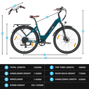 Bicicletta Elettrica da Città Rossa da <span class=keywords><strong>28</strong></span> Pollici con Motore Posteriore Bafang 36V 250W, 7 Velocità e Batteria da 20AH per 80KM di Autonomia - Product Image 6