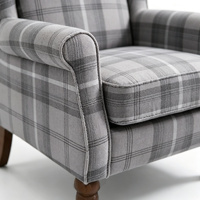 Fauteuil de relaxation à dossier haut en tissu à carreaux gris avec repose-pieds, pieds en bois, pour salon, usage hospitalier, certifié BSCI