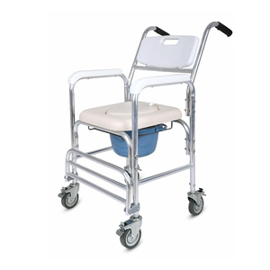 Chaise de toilette médicale pour salle de bain, avec cadre en aluminium à 4 roues, design pliable et réglable, capacité de 150 kg - Product Image 1