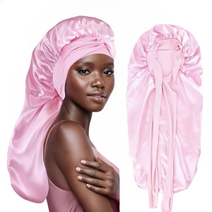Gorros de dormir de seda satinada ajustables para mujer, los más vendidos, con alta elasticidad y lazo, gorros de noche de tubo largo - Product Image 3