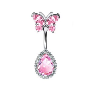 CRYSPURE <span class=keywords><strong>Piercing</strong></span> all'<span class=keywords><strong>Ombelico</strong></span> Sexy con Farfalla e Goccia di Zirconia Cubica Rosa, 14g, Acciaio Inossidabile Placcato <span class=keywords><strong>Argento</strong></span>, per Bambini e Donne - Product Image 4