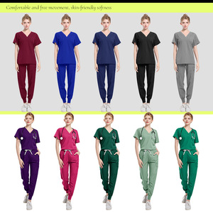 Unisex Medical Scrub Set Moisture Wicking Breathable Hospital Uniforms Split Set Purple V Neck With Pocket - Product Image 4