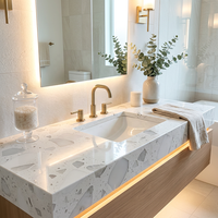 Dalle de terrazzo blanche grand format sur mesure 3200x1600mm 12mm/18mm/20mm – Solution complète de pierre sur mesure pour meuble-lavabo et îlot de cuisine