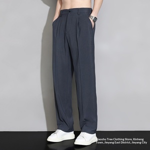 <span class=keywords><strong>Pantaloni</strong></span> da Completo in Seta Ghiaccio da <span class=keywords><strong>Uomo</strong></span>, Nuovi <span class=keywords><strong>Pantaloni</strong></span> Estivi a Gamba Larga, Dritti e Morbidi, Casual, con Drappeggio Estivo - Product Image 2