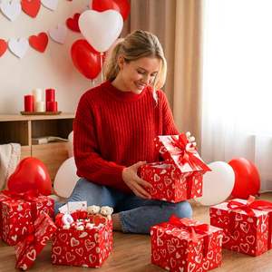 Cajas de Regalo con Estampado de Corazón <span class=keywords><strong>para</strong></span> el Día de San Valentín, con Tapa y Cinta, <span class=keywords><strong>para</strong></span> Aniversarios, Bodas, Cumpleaños, Damas de Honor, Recuerdos de Fiesta (Rojo) - Product Image 5