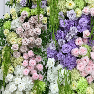 Arche florale artificielle réaliste en soie rose pastel, violet et vert hortensia pour cérémonie de mariage, baby shower, fête d'anniversaire - Product Image 3