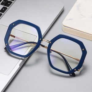 女性のための黒いポリゴンアンチブルーライト六角形眼鏡ヴィンテージ特大クリアコンピューターエレガントメガネフレーム女性 - Product Image 3