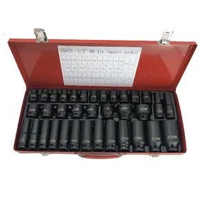 Chromium Vanadium Steel 12.5MM Series 1/2 Short Extended Pneumatic Socket Thickened 35 Piece Combination Turbine Repair Tool