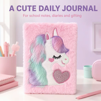 Journal intime licorne en peluche scintillant avec serrure et clé pour filles, ensemble de carnet secret doux tie-dye, cadeau de papeterie d'anniversaire