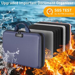 YHX Portable Home Travel Safe Storage Important Documents Laptop Fireproof Lock Blue Expanding Wallet Document <b>Box</b> 13 <b>File</b> - Product Image 4