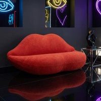 Sofá Seccional Moderno y Elegante con Forma de Labios Rojos, Tapizado en Tela, de Dos Plazas, Estilo Nórdico Europeo, Relleno de Esponja de Alta Densidad, para Sala de Estar