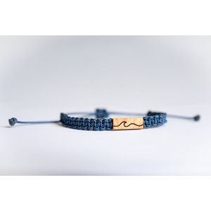 Fresh Blue Green Nylon Cord Woven Bracelet Minimalist <b>Engraved</b> Waves Pattern Rectangular Wooden Block Charm Bracelets for Men - Product Image 3