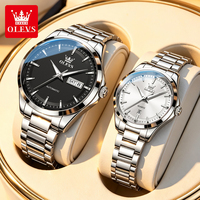 Montre mécanique unisexe OLEVS 7090 Elegance Fashion, bracelet en acier inoxydable, étanche, affichage de la date, montre simple pour couple, fabrication d'usine