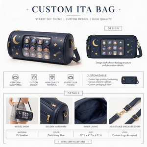 Custom Starry Sky Theme PU Leather Women's Ita Shoulder Bag Dark <b>Navy</b> <b>Blue</b> <b>Handbag</b> Cartoon Printing Adjustable Strap Itabag - Product Image 1