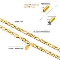 Collier Chaîne Figaro en Acier Inoxydable Plaqué Or 18K de 3mm et 5mm, Style Corde Cubaine, pour Hommes - Vente en Gros de Bijoux de Mode