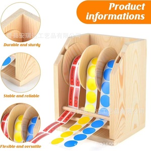 Wooden Sticker Holder 3 <b>Roller</b> Vertical Label Organizer Desktop Tape Dispenser For Office Home Use - Product Image 3