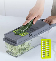 Accessoires de Cuisine 15 en 1, Hachoir à Légumes Multifonction Manuel en Plastique, Trancheuse Mandoline, Coupe-Oignons, Dés à Légumes