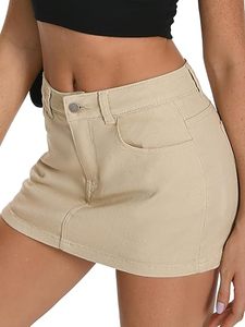 Comodo7 femmes kaki Denim Mini jupe basique taille haute jambe droite 100% coton élégant lavable respirant en gros mode - Product Image 3
