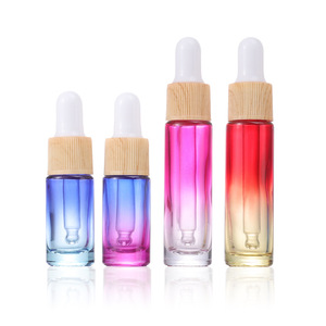 Rainbow 10ml Botella cuentagotas de vidrio Botella de aceites esenciales Muestra Gradiente de color Gotero Vial Perfume con tapa de plástico de grano de madera - Product Image 5