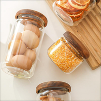 Conteneurs de rangement de cuisine en verre soufflé à la main de qualité supérieure, épaissis, transparents comme du cristal, avec couvercle en bois