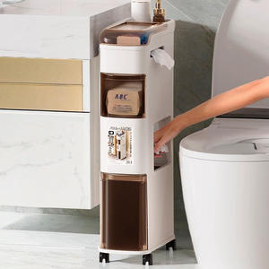 Meuble de rangement minimaliste pour salle de bain, 3 niveaux, en PP, gain de place, organisateur latéral pour toilettes avec roulettes pour espaces étroits - Product Image 1