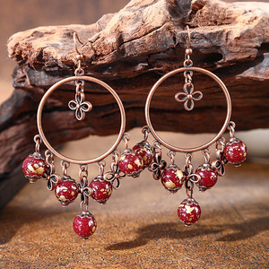 Pendientes de Moda Estilo Bohemia con Borlas Rojas, Chapados en Bronce Antiguo, de Aleación, para Fiesta, Joyería para Mujer - Product Image 4