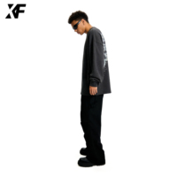 T-shirt à manches longues en coton épais à imprimé surdimensionné et ample de style original XUFEI, 300 g/m², tricot gaufré