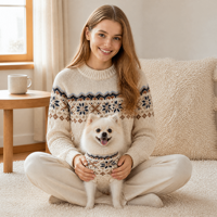 Set Sweater Rajut Kabel Vintage Fair Isle Kustom ODM OEM Grosir untuk Pemilik Hewan Peliharaan dan Anjing Warna Krem