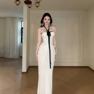 Abito Estivo Sexy Bianco con Diamanti, Top a Tubino con Collo Halter, Vestito da Donna di Alta Qualità per Compleanno, Slim-fit, Lunghezza al Ginocchio, Asciugatura Rapida - Product Image 2