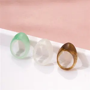 Anel feminino acrílico, anel de dedo minimalista, bonito, com formato de gota, água, transparente e verde, joias estilosas para mulheres