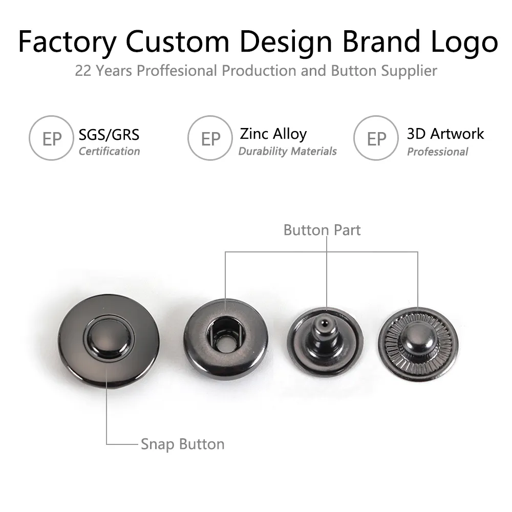 Custom Size Pattern Nickle Metal Simple Fastener Four Part Button Customized Snap Button for Thobe