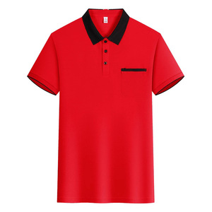 <b>Polo</b> Shirt Red Short Sleeve Solid Color Polyester Oxford Fabric For Daily Wear - Product Image 1