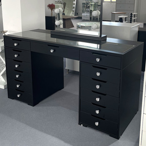 Escritorio de tocador negro moderno con espejo iluminado por LED, Bluetooth y carga USB para dormitorio - Product Image 1