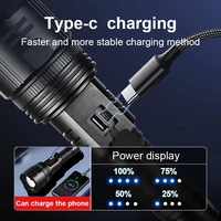 Lampe tactique rechargeable 2024 super lumineuse à haute luminosité XHP360 36 LED avec chargeur de téléphone, lampe torche LED XHP90 avec zoom