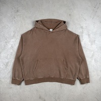 Hoodie Anti-pilling Boxy French Terry 370gsm dengan Bordir Logo Custom, Cetakan, Gaya Streetwear Hiphop Vintage Brown Snow Wash