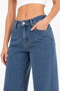 Jeans Denim a Vita Alta e Gamba Larga da Donna, Vestibilità Ampia, Lunghezza Intera, in Cotone Stonewashed, Pantaloni Casual Blu Tinta Unita, Stile Primaverile - Product Image 4