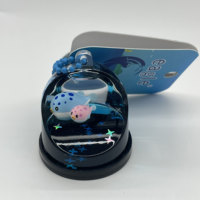 Porte-clés globe à neige liquide, figurine de phoque de dessin animé, en acrylique transparent avec étoiles flottantes et paillettes, pour décoration de téléphone et sac, personnalisable