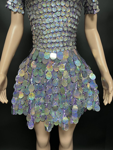 NOVANCE Robes de club sexy <span class=keywords><strong>2023</strong></span>, manches courtes, paillettes nacrées, robe bling mignonne, tenue de performance trapèze pour soirée cocktail club - Product Image 3