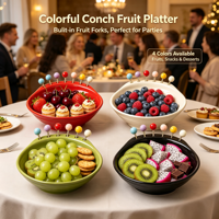 Kleurrijk fruitplateau met 6 roestvrijstalen vorkjes, groentebak, decoratieve serveerschaal voor thuisfeestjes en dagelijkse snacks
