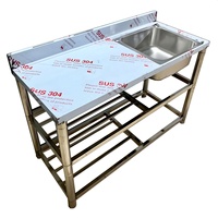Évier de cuisine professionnel en acier inoxydable pour restaurant, intérieur/extérieur, 80/100/120 cm, avec poste de travail et cuve simple/double carrée