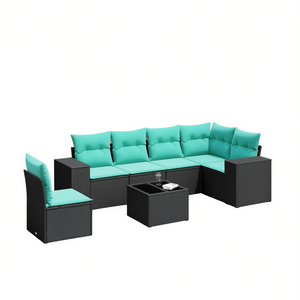 Set Divano da Esterno Moderno in Polyrattan Nero 7 Pezzi con Cuscini Design Contemporaneo - Product Image 1