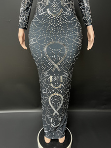 Novance Y1539 Abito <span class=keywords><strong>da</strong></span> Sera Elegante con Strass Argento, Maniche Lunghe, Vestito Formale Snellente per Feste - Product Image 6