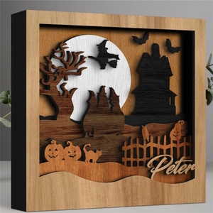 <strong>Halloween</strong> Double Layers Wooden Ornaments Bat House Black Tree Home Decoration Laser Cut Wood Shadow Wall Art - Product Image 1