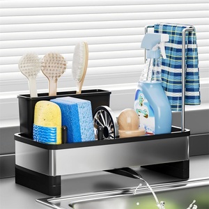 Support d'évier de cuisine en acier inoxydable antirouille à un niveau, <span class=keywords><strong>porte</strong></span>-éponge à vidange automatique, organisateur moderne avec barre <span class=keywords><strong>porte</strong></span>-serviettes, vente en gros - Product Image 1