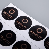 Autocollants ronds mats noirs personnalisés avec impression de logo en feuille d'or rose, étiquettes d'emballage de marque pour boîte cadeau et panier
