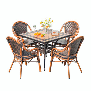 Ensemble de jardin en rotin, mobilier d'extérieur 4 places, structure métallique, design minimaliste imperméable, pour terrasse et balcon - Product Image 1