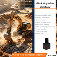 Distributeur de graisse en bloc en acier inoxydable à ligne unique haute pression (35,0 MPa) avec sortie réglable pour engins de construction