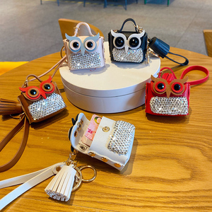 Dickmon Hot Sell Münz tasche Schlüssel bund Diamant Eule Geldbörse Schlüssel anhänger Mode PU Leder Quaste Anhänger Auto Strass Charms Schlüssel ring - Product Image 2