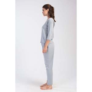 KADIN P.SUPREM O YAKA DUSUK OMUZLU 3/4KOL PILELI CEPLI PIJAMA TAKIM - สีเทา - สีเทา - Product Image 3